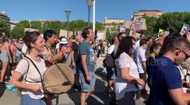 Hundreds protest virus safety restrictions in Madrid on 16th August, 2020.