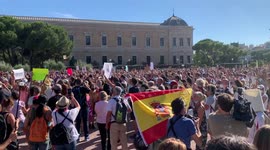 Hundreds protest virus safety restrictions in Madrid on 16th August, 2020.
