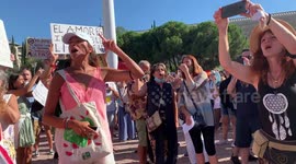 Hundreds protest virus safety restrictions in Madrid on 16th August, 2020.