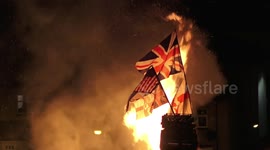 Flags of UK, US and Israel burnt during Derry bonfire