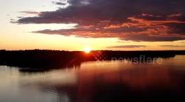 Sunset Lapse Fly-Over Lake