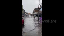 UK: Heavy Rain Causes Flooding And Road Closure In Loughton, Essex