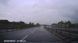 Dashcam footage of car aquaplaning ,spinning and crashing in bad weather