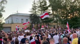 Protesters Wave Flags In Minsk, Belarus