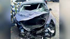 Out-of-control Tesla smashes through parking barrier in China