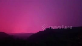 Morning sky over Asturias turns pink after storm