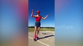 A woman who lost her job in the pandemic now roller skates up to FOUR HOURS A DAY and shows off her wheely skills in videos on social media.