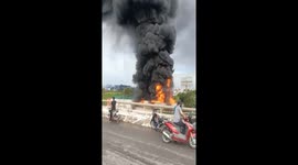 Gasoline truck explodes creating huge flames that burned everything around