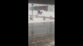 Amish buggy doing donuts in the snow in Ohio, US