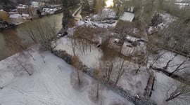 Drone Flight Over Snow Covered Henley-on-Thames. HD 1080p video. DJI Phantom. GoPro.