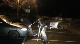 Firework stunt from arse to penis airbag prank
