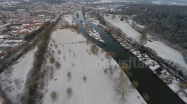 Drone captures sunrise over Oxfordshire snow