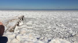 Strange ice patterns form on the surface of Lake Michigan