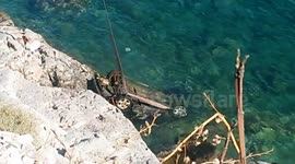 Car Hauling from sea water after severe accident in Athens.