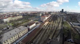 Aerial footage of railway in Zagreb