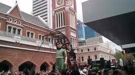 Giant puppet paraded through central Perth, Australia