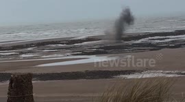 Controlled explosion on Cumbria beach