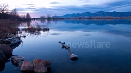 Early Morning Scenic  Wide Lake View With Mountains Time Lapse