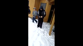 Man fails to dropkick a snowman in Michigan, US