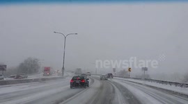 Motorist witnesses accident on icy highway in Colorado, US