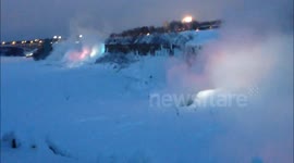 Frozen Niagara Falls At Sunset -- Arctic Blast & Floating Chunks of Ice