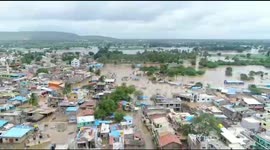 Drone footage of entire town in west India under flood water