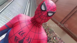 Filipino man goes shopping in Spiderman costume
