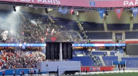 Game started, fireworks (part of a series of videos about the UEFA Champions League final, watching the live broadcast at Parc des Princes, Paris, after having hitchhiked for 200 km, getting offered a ticket on match day)