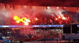 Football stadium on fire (part of a series of videos about the UEFA Champions League final, watching the live broadcast at Parc des Princes, Paris, after having hitchhiked for 200 km, getting offered a ticket on match day)