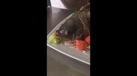 The fish is still alive despite being fried on hot oil