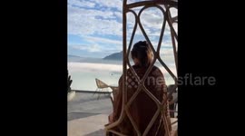 A paradise cafe in Bali Indonesia oversees Mount Batur
