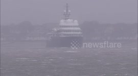 Super yacht Le Grand Bleu rides out Storm Francis off Kent, UK