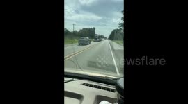 Long line of traffic as residents of Beaumont, Texas evacuate ahead of Hurricane Laura