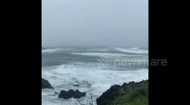 Further footage shows rough seas as Typhoon Bavi approaches South Korea