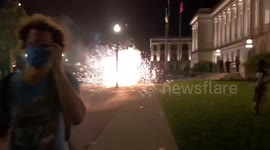 Protesters subject to teargas after launching projectiles outside Kenosha courthouse