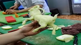 Vietnamese man carves goat from chayote