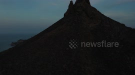 Aerial view of the desert next to the sea and bay of San Carlos, Sonora,