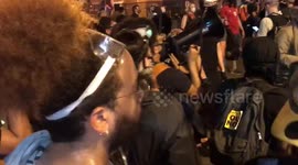 Protestors at Black Lives Matter Plaza ahead of Trump speech
