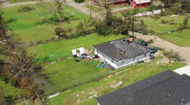 Aerial drone Hurricane Laura damage in Lake Charles Neighborhood