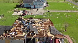 Drone footage shows damage caused to homes and buildings by Hurricane Laura