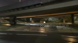 Huge Water Splashdown From Motorway Bridge