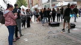 Busy Manchester City Centre Busker