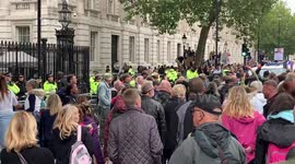 Anti-lockdown protesters and Coronavirus conspiracy theorists rally outside Downing Street
