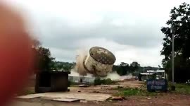 Dilapidated water tank blown up in central India