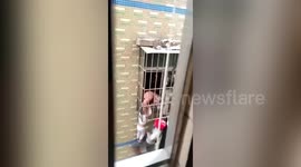 Chinese worker holds up toddler hanging from second-floor window until help arrives