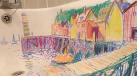 UK artist uses bath tub as canvas and creates harbour scene