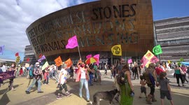 Extinction Rebellion protesters march in Cardiff