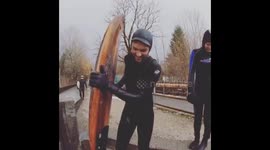 Winter Skim Session At A Lake