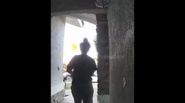 Woman slips While Taking Her Dog Outside Caught On The Door Cam