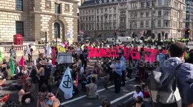Extinction Rebellion Protesters Block Roads Outside UK Parliament